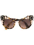 Miu Miu Eyewear Runway Stone-embellished Sunglasses - Brown