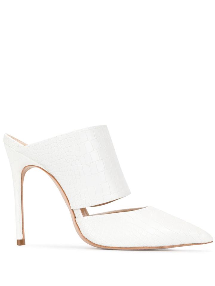 Schutz Crocodile Embosssed Mules - White