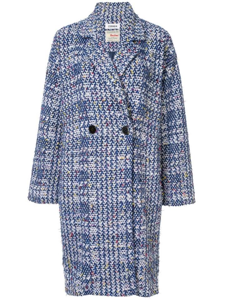 Coohem Autumn Check Tweed Coat - Blue
