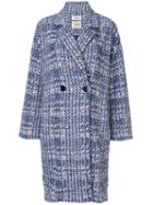 Coohem Autumn Check Tweed Coat - Blue