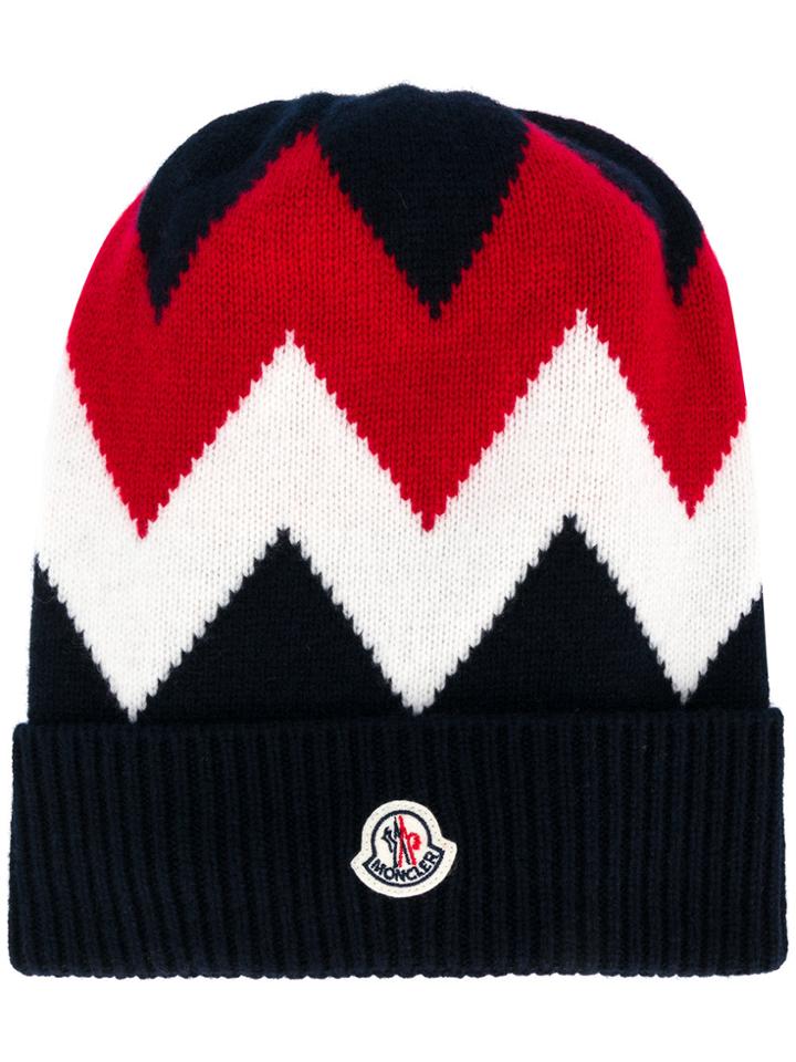 Moncler Zigzag Stripe Beanie - Blue