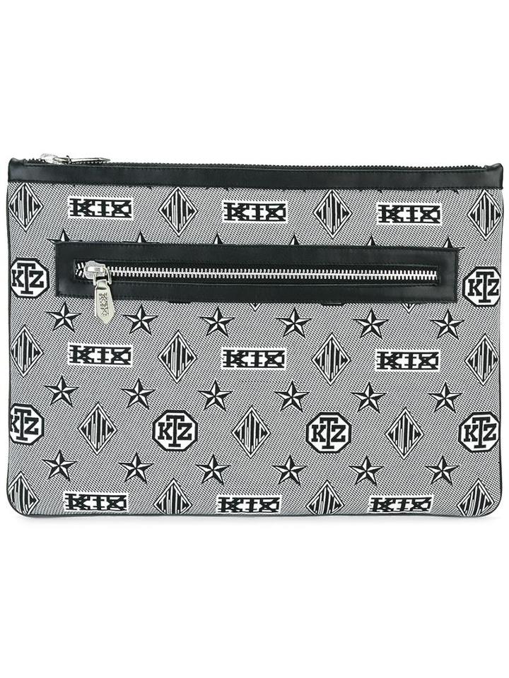 Ktz Monogram Print Clutch, Adult Unisex, Black, Polyester