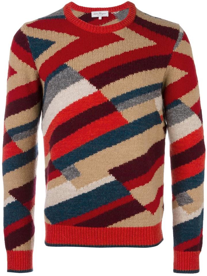 Salvatore Ferragamo Stripped Jumper, Men's, Size: Medium, Red, Cashmere/wool