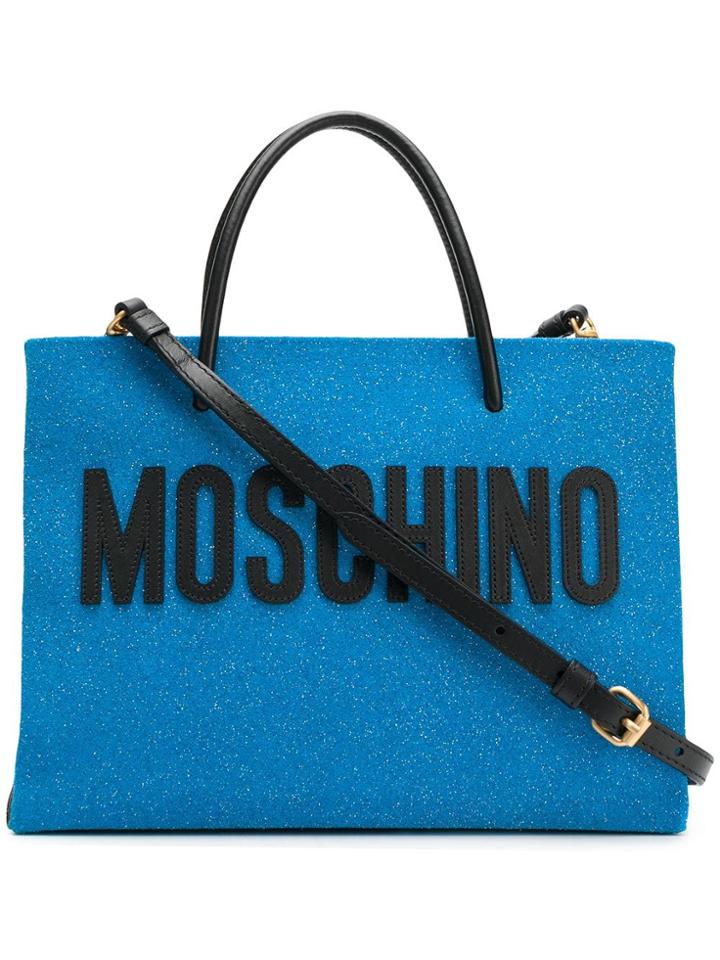 Moschino Medium Glitter Shopping Bag - Blue