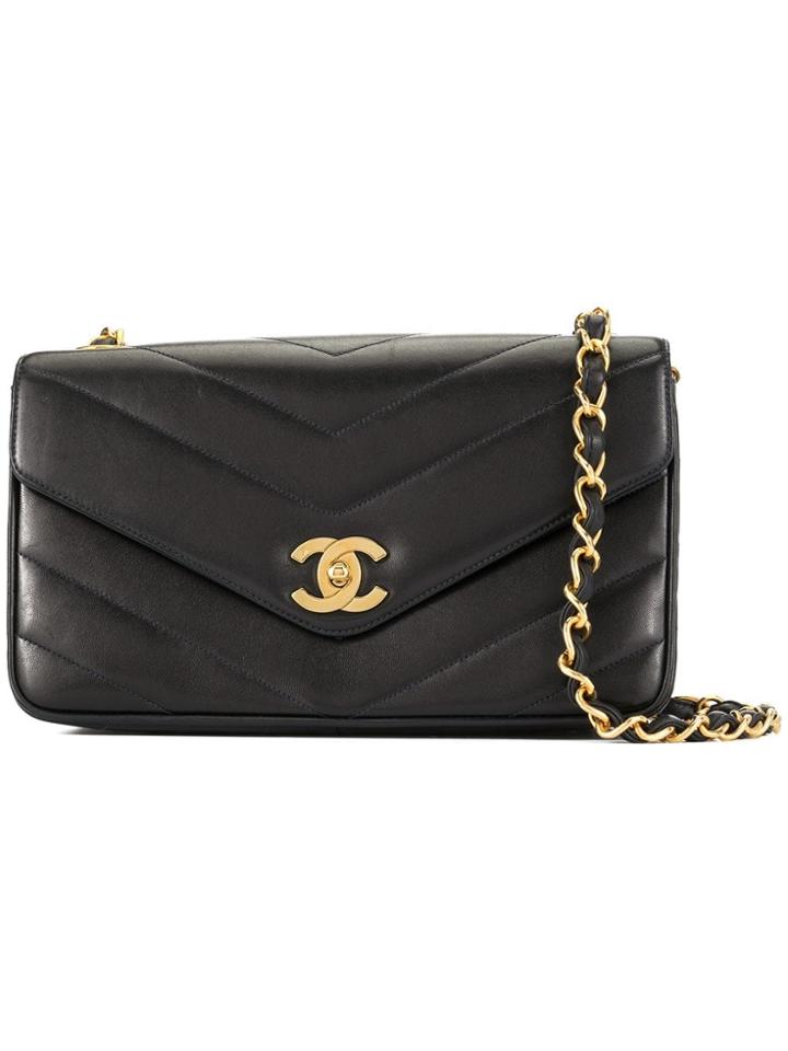 Chanel Vintage V-stitch Cc Logo Shoulder Bag - Black