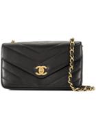 Chanel Vintage V-stitch Cc Logo Shoulder Bag - Black