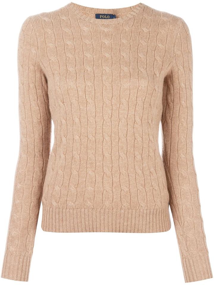 Polo Ralph Lauren Cable Knit Jumper, Women's, Size: Large, Brown, Cashmere