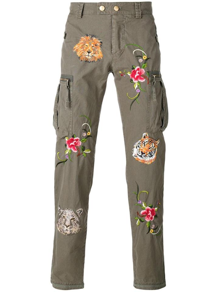 History Repeats Floral Embroidery Trousers - Green