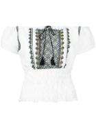 Ne Quittez Pas - Embroidered Off The Shoulder Top - Women - Cotton/linen/flax - One Size, White, Cotton/linen/flax
