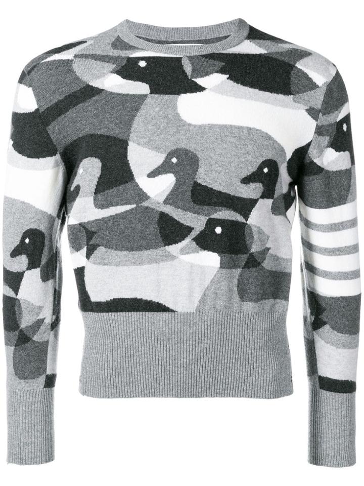 Thom Browne 4-bar Duck Patchwork Intarsia Pullover - Grey