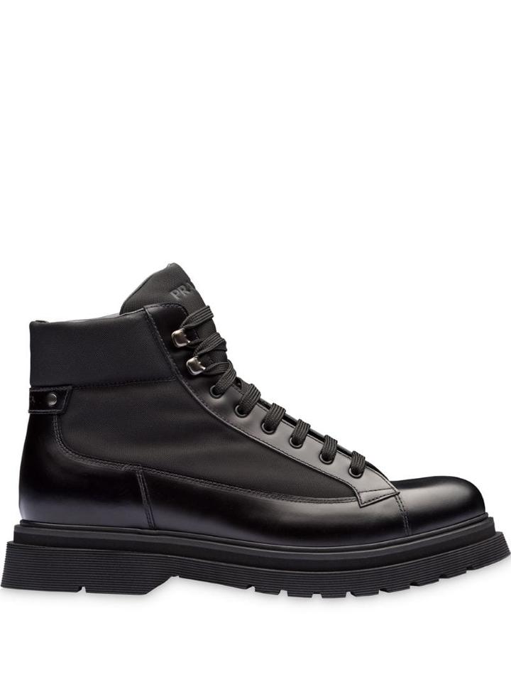 Prada Panelled Lace-up Boots - Black