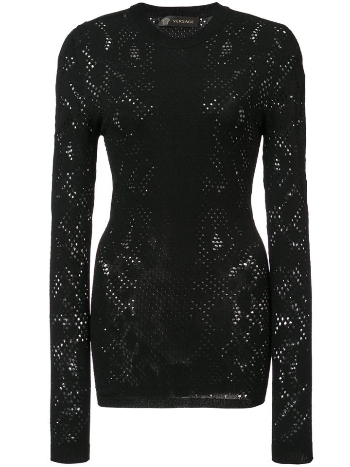 Versace Pointelle Stretch-knit Top - Black