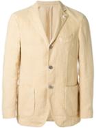 Lardini Notched Lapel Flower Button Blazer, Men's, Size: 50, Nude/neutrals, Hemp/polyester