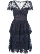 Marchesa Notte Flared Lace Dress - Blue