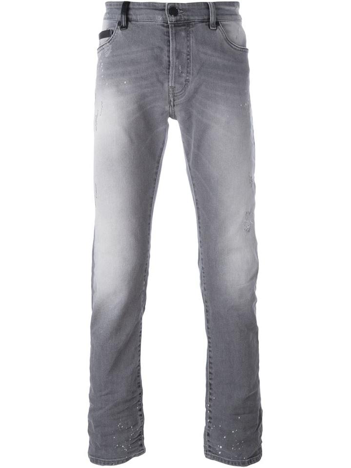 Marcelo Burlon County Of Milan Distressed Detail Jeans, Men's, Size: 30, Grey, Cotton/spandex/elastane
