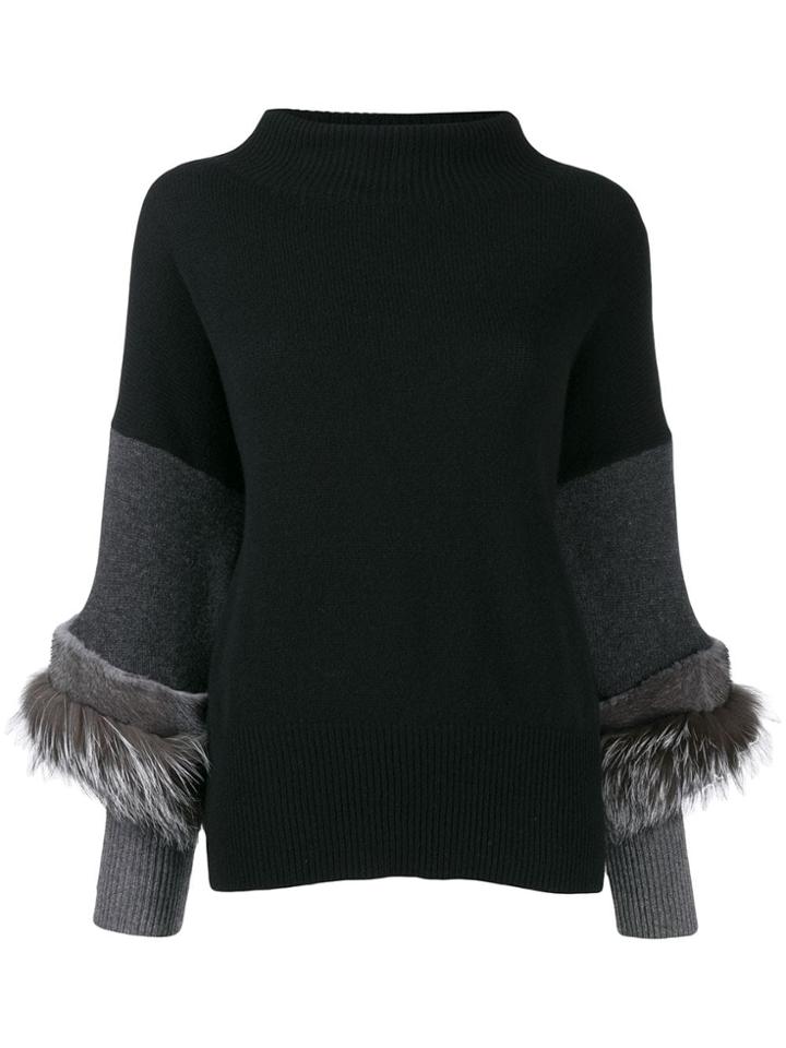 Agnona Knit Mink Fur Trim Jumper - Black