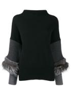 Agnona Knit Mink Fur Trim Jumper - Black