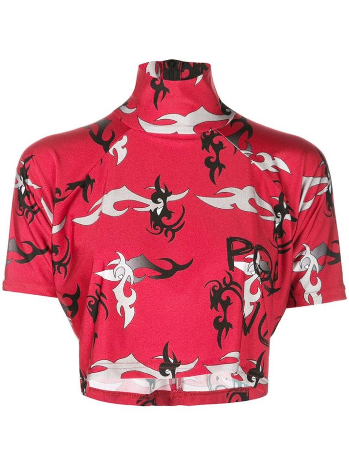 Barbara Bologna Turtle-neck Crop Top - Red
