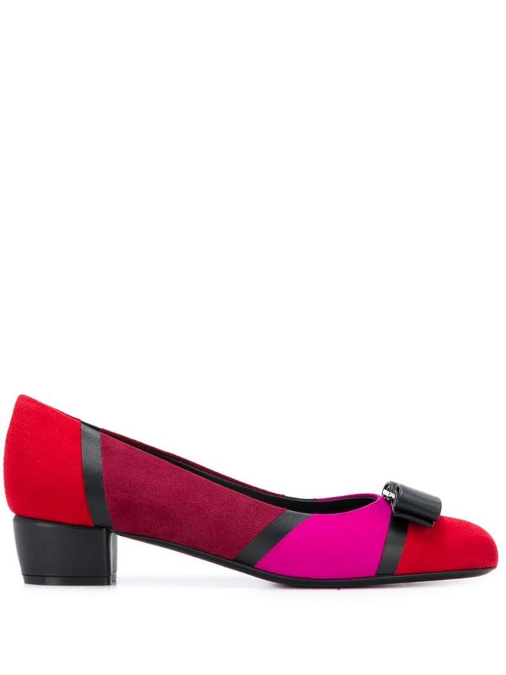 Salvatore Ferragamo Varina Patchwork Pumps - 720548 Red Pink