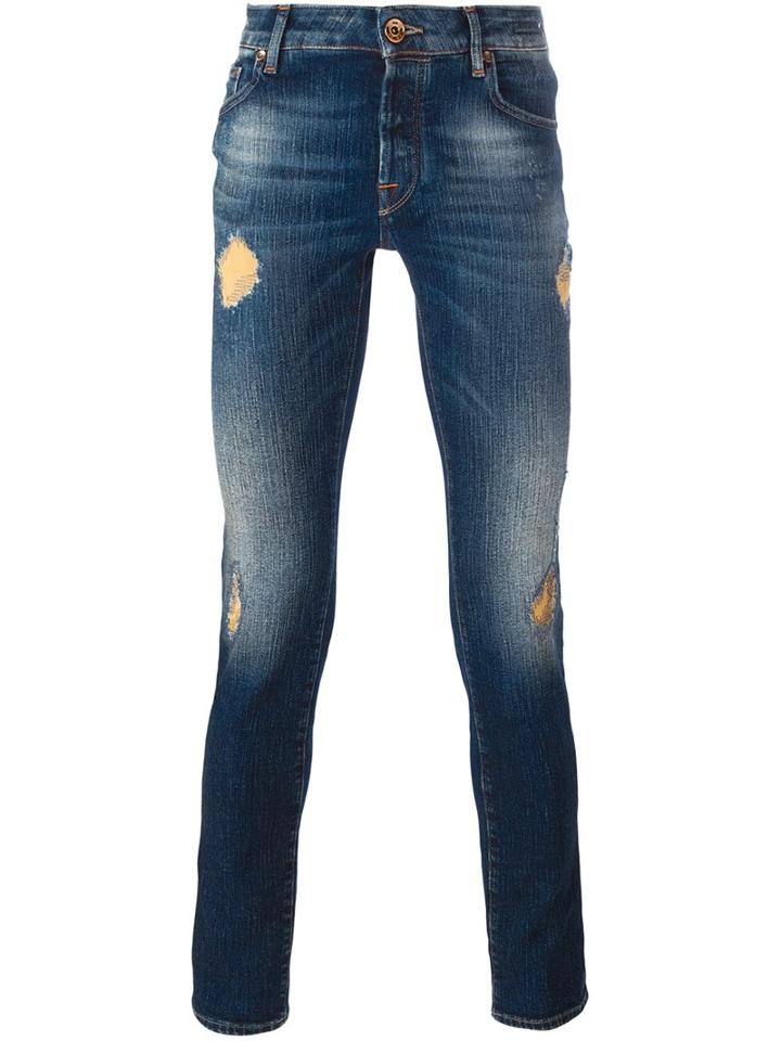 Jacob Cohen Distressed Skinny Jeans, Men's, Size: 34, Blue, Cotton/polyester/spandex/elastane