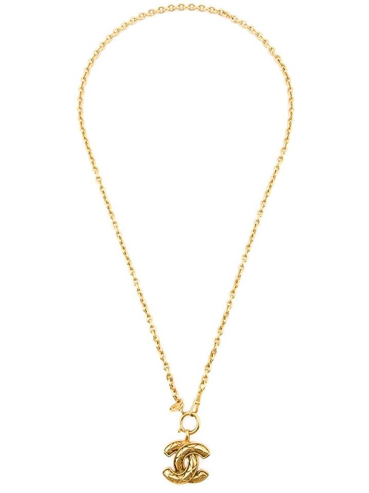 Chanel Vintage Quilted Logo Necklace