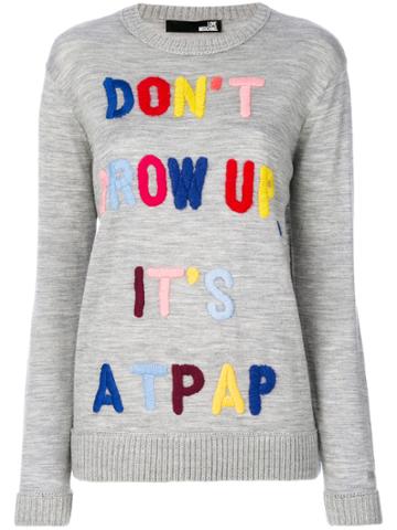 Love Moschino Quote Embroidered Jumper - Grey