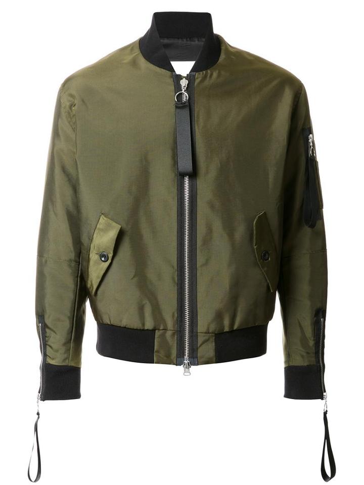 Matthew Miller Cuff Zip Detail Bomber Jacket, Men's, Size: Xl, Green, Polyethylene/acetate/viscose