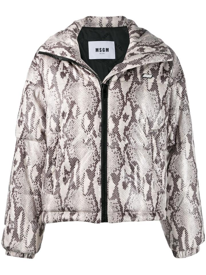 Msgm Snakeskin Print Puffer Jacket - Neutrals