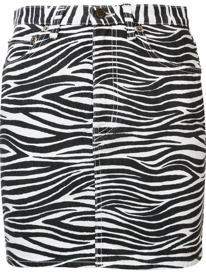 Saint Laurent Zebra Print Denim Skirt - Black