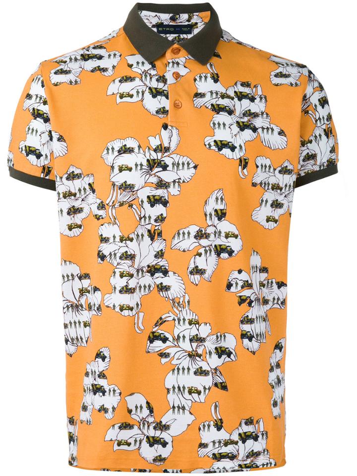 Etro Contrast Floral Print Polo Top - Yellow & Orange