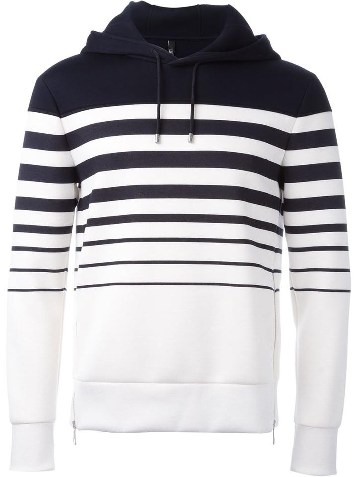 Neil Barrett Striped Hoodie, Men's, Size: S, Blue, Polyurethane/viscose