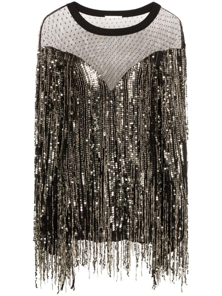 Faith Connexion Mesh Panel Sequin Blouse - Black