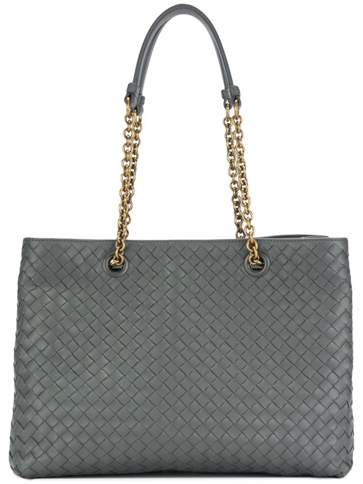 Bottega Veneta Intrecciato Shopper Tote Bag - Grey