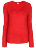 Saint Laurent - Loose Stitch V-neck Jumper - Women - Nylon/mohair/wool - M, Red, Nylon/mohair/wool