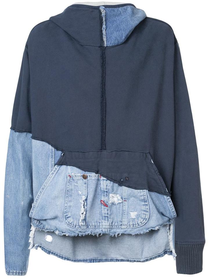 Greg Lauren Oversized Patchwork Hoodie - Blue