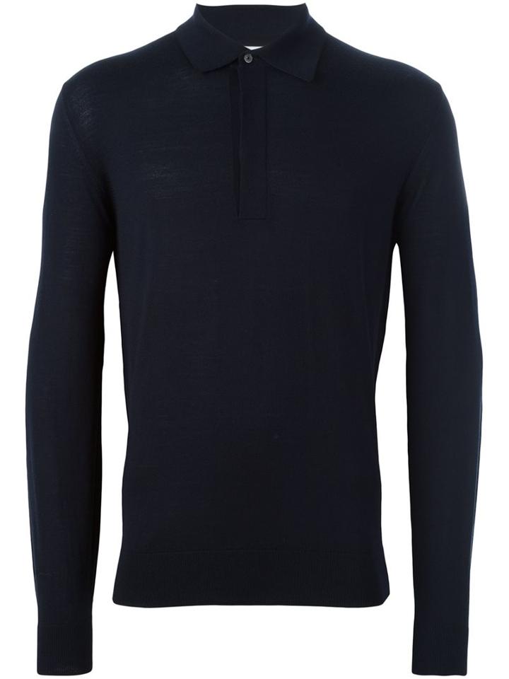 Paul Smith Long Sleeve Polo Shirt, Men's, Size: Xl, Blue, Merino