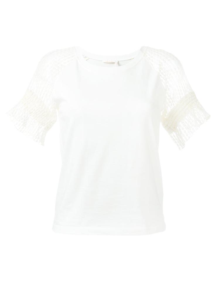 See By Chloé Lace-sleeve T-shirt, Women's, Size: Large, White, Cotton