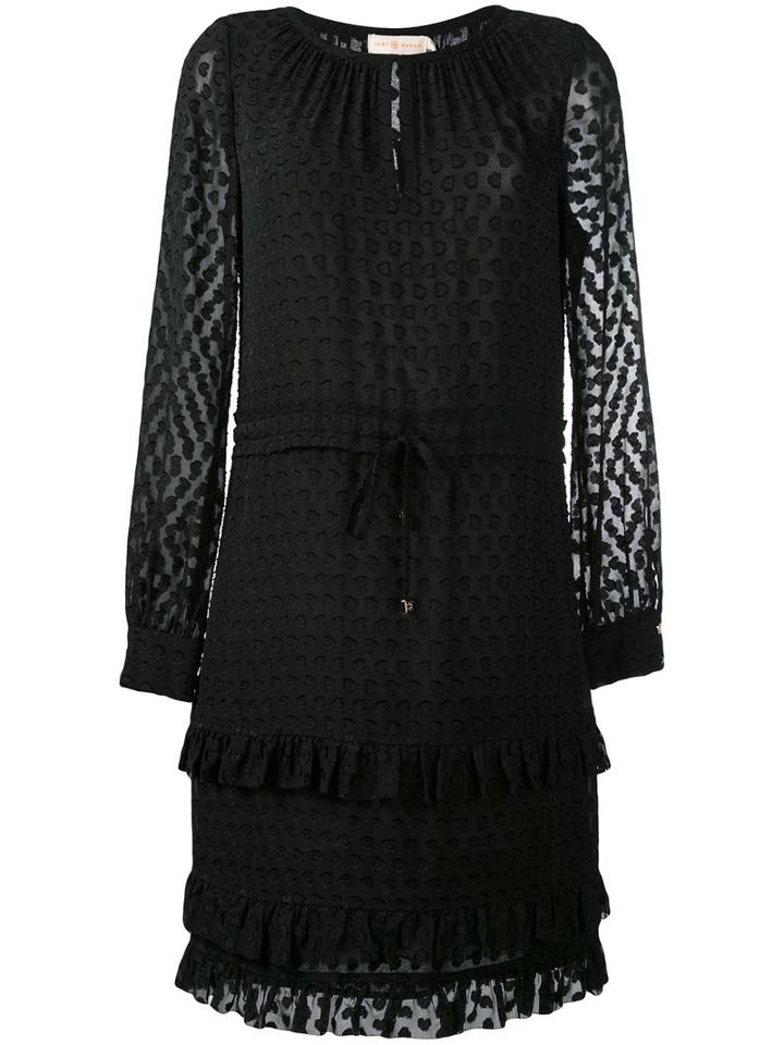 Tory Burch Textured Sheer Dress, Women's, Size: 6, Black, Silk/polyester/viscose
