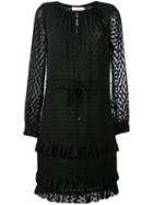 Tory Burch Textured Sheer Dress, Women's, Size: 6, Black, Silk/polyester/viscose