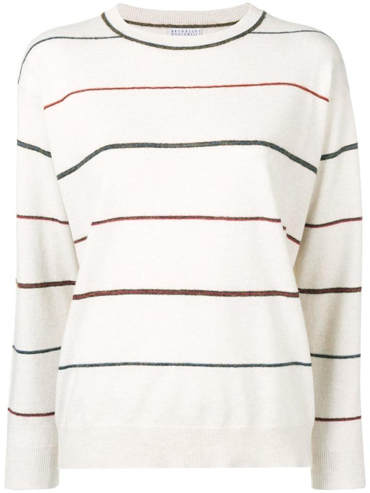 Brunello Cucinelli Striped Crew Neck Jumper - Neutrals