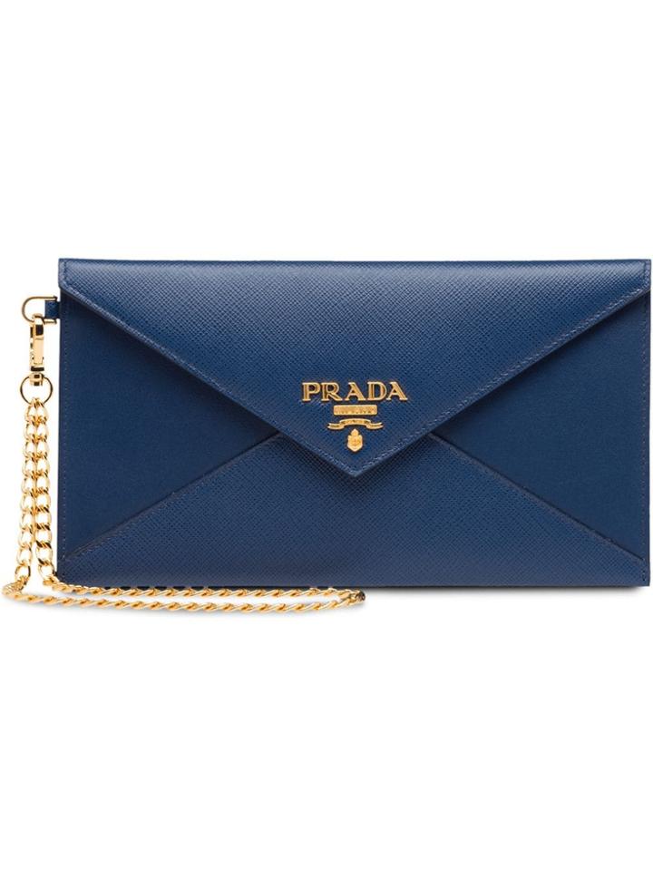Prada Logo Chain Wallet - Blue