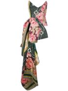 Oscar De La Renta Floral Print Asymmetric Dress - Metallic