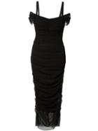 Dolce & Gabbana Ruched Tulle Dress, Women's, Size: 40, Black, Silk/spandex/elastane/cotton/spandex/elastane