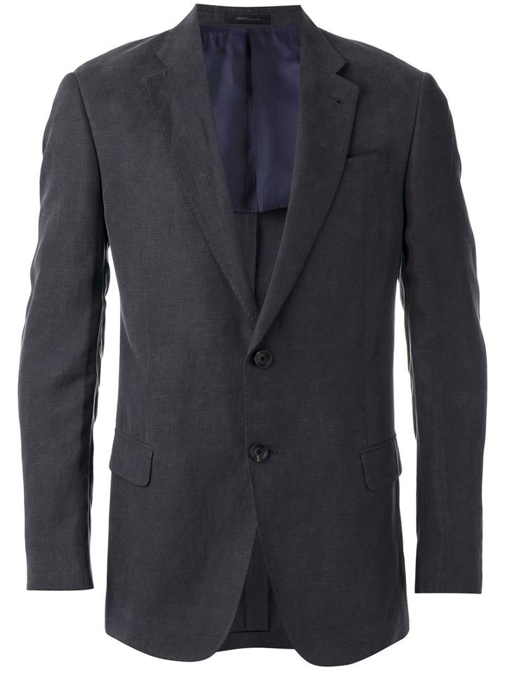 Armani Collezioni Flap Pockets Blazer, Men's, Size: 52, Blue, Linen/flax/lyocell/polyethylene/viscose