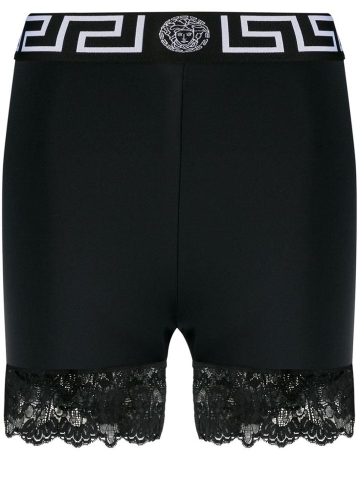 Versace Lace-trimmed Short Leggings - Black