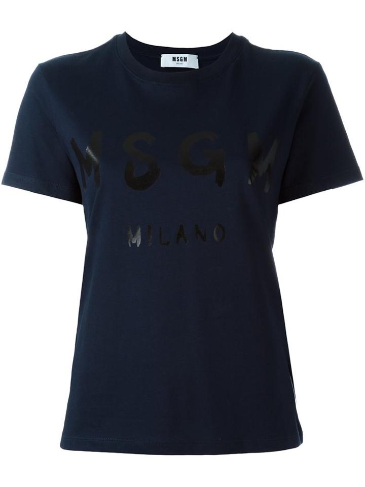 Msgm Logo Print T-shirt, Women's, Size: Large, Blue, Cotton