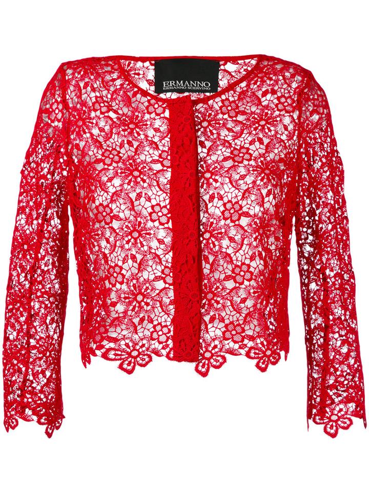Ermanno Ermanno - Cropped Jacket - Women - Silk/cotton/polyester - 40, Red, Silk/cotton/polyester