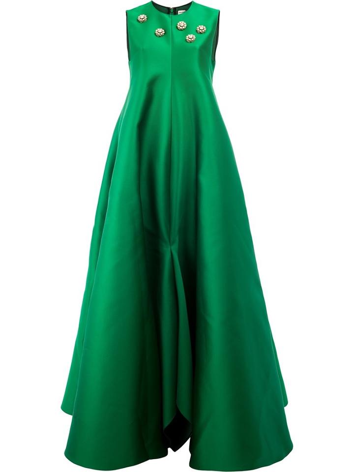 Maison Rabih Kayrouz Embellished Flared Gown, Women's, Size: 38, Green, Silk/polyester