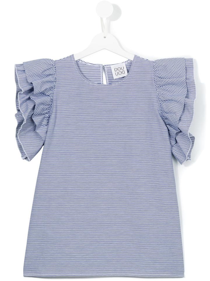 Douuod Kids Striped Ruffled T-shirt, Girl's, Size: 13 Yrs, Blue
