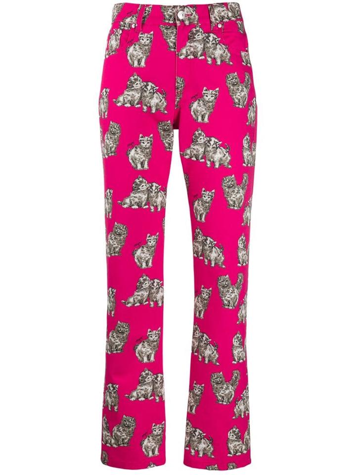 Msgm Cat Print Jeans - Pink